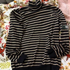 Polo Ralph Lauren Black and Tan Striped Turtleneck Sweater